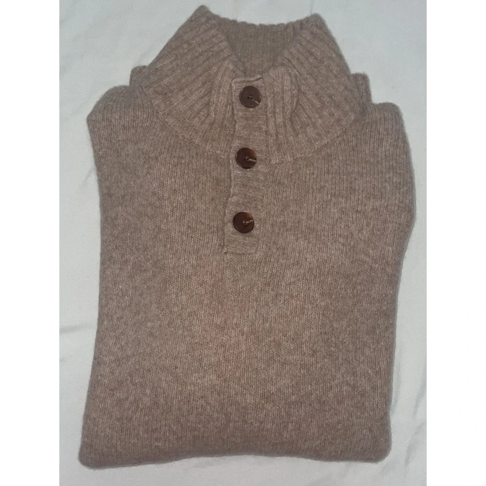Collars & Co Men Balmoral Three Button Luxury Wool Sweater Camel Tan XL NEW